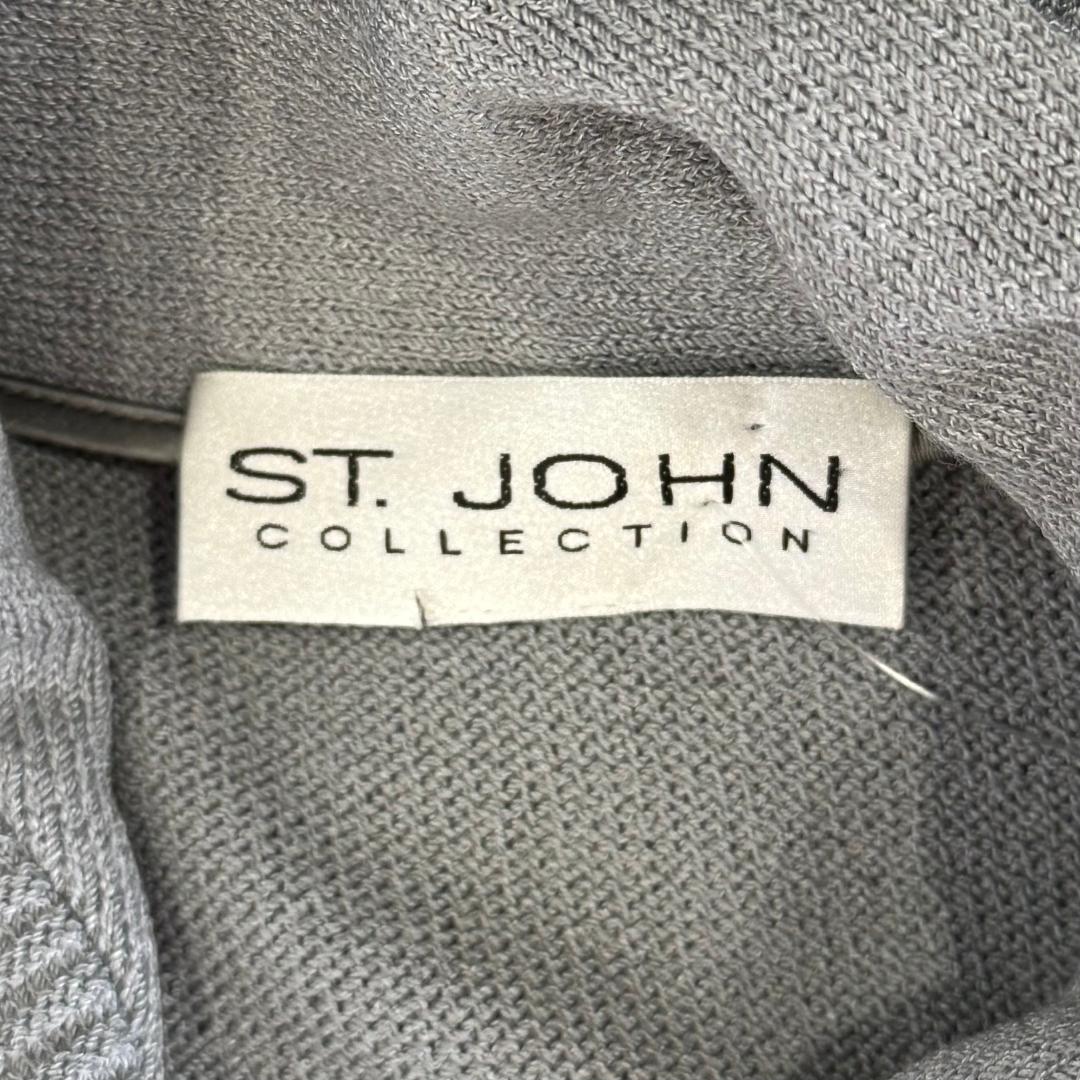 St. John Light Grey Santana Knit Ruffled Kelly Coat – Belted – Size 12