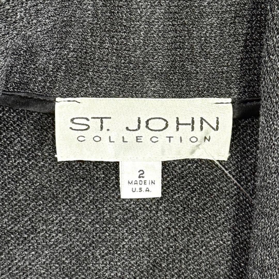 St. John Dark Gray Santana Knit Short Kelly Coat – Ruffled Front & Belted – Size 2
