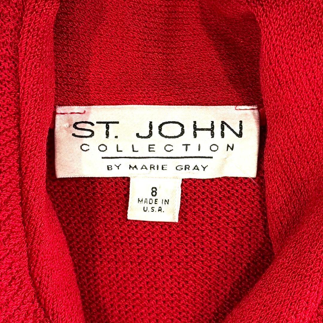 St. John Red Santana Knit Ruffled Long Kelly Coat – Iconic Style - Size 8