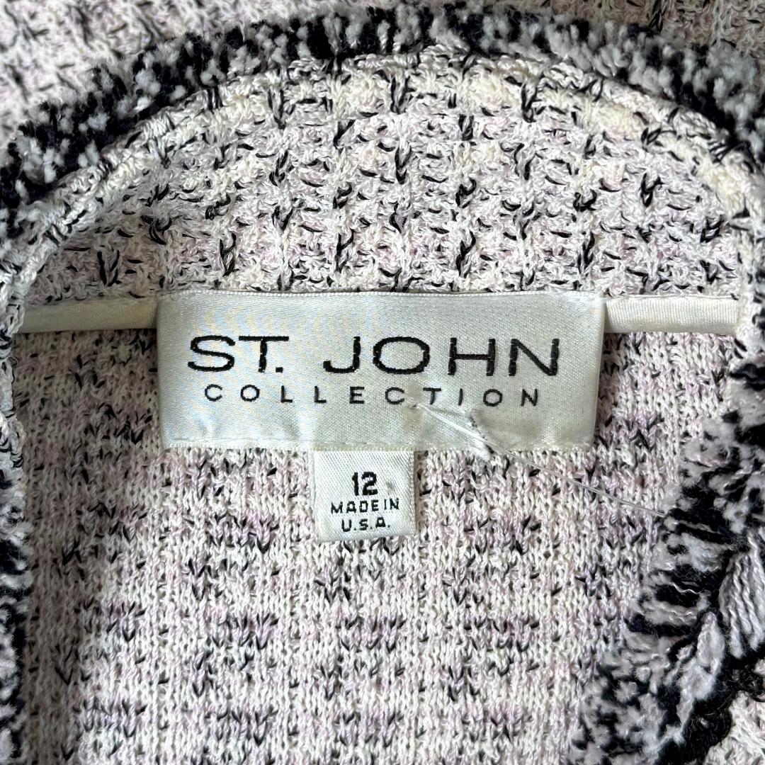 St. John Pink & Black Textured Santana Knit “Rock Star” Fringe Coat – Open Style – Size 12