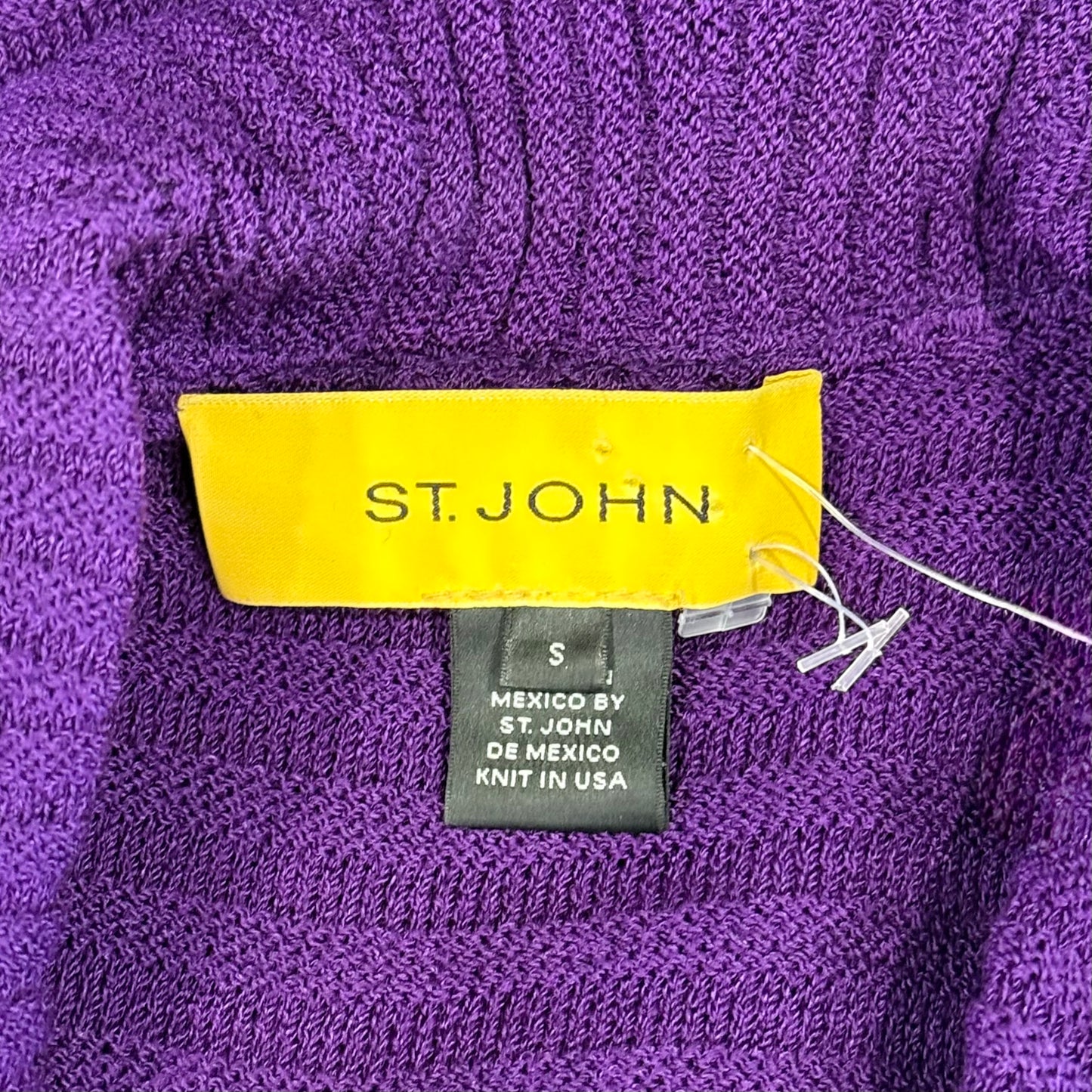 St. John Purple Textured Santana Knit Coat – Ruffled Detail Open Style – Size S