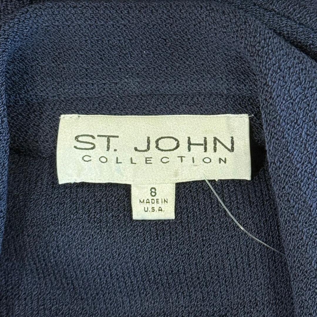 St. John Navy Textured Santana Knit Coat – Gold Logo Buttons – Size 8