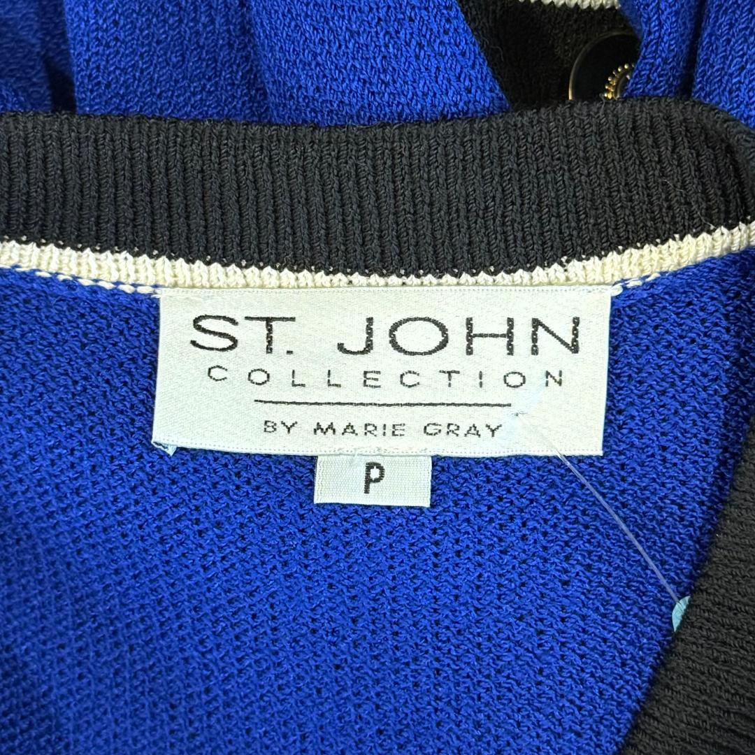 St. John Royal Blue Santana Knit Coat – Black & White Trim – Logo Buttons – Size P