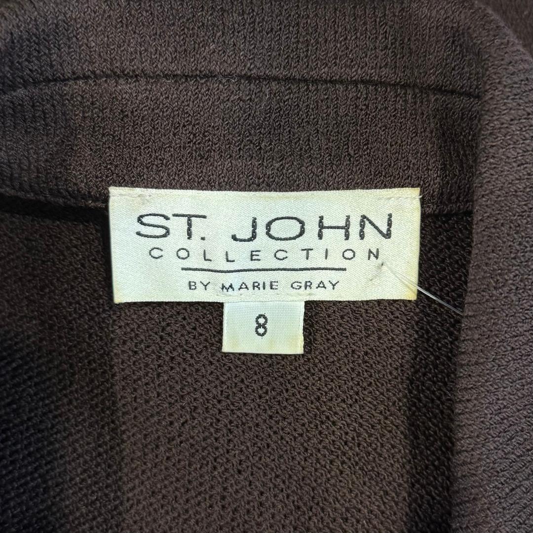 St. John Brown Santana Knit Coat – Gold Logo Buttons – Chain Detail – Size 8