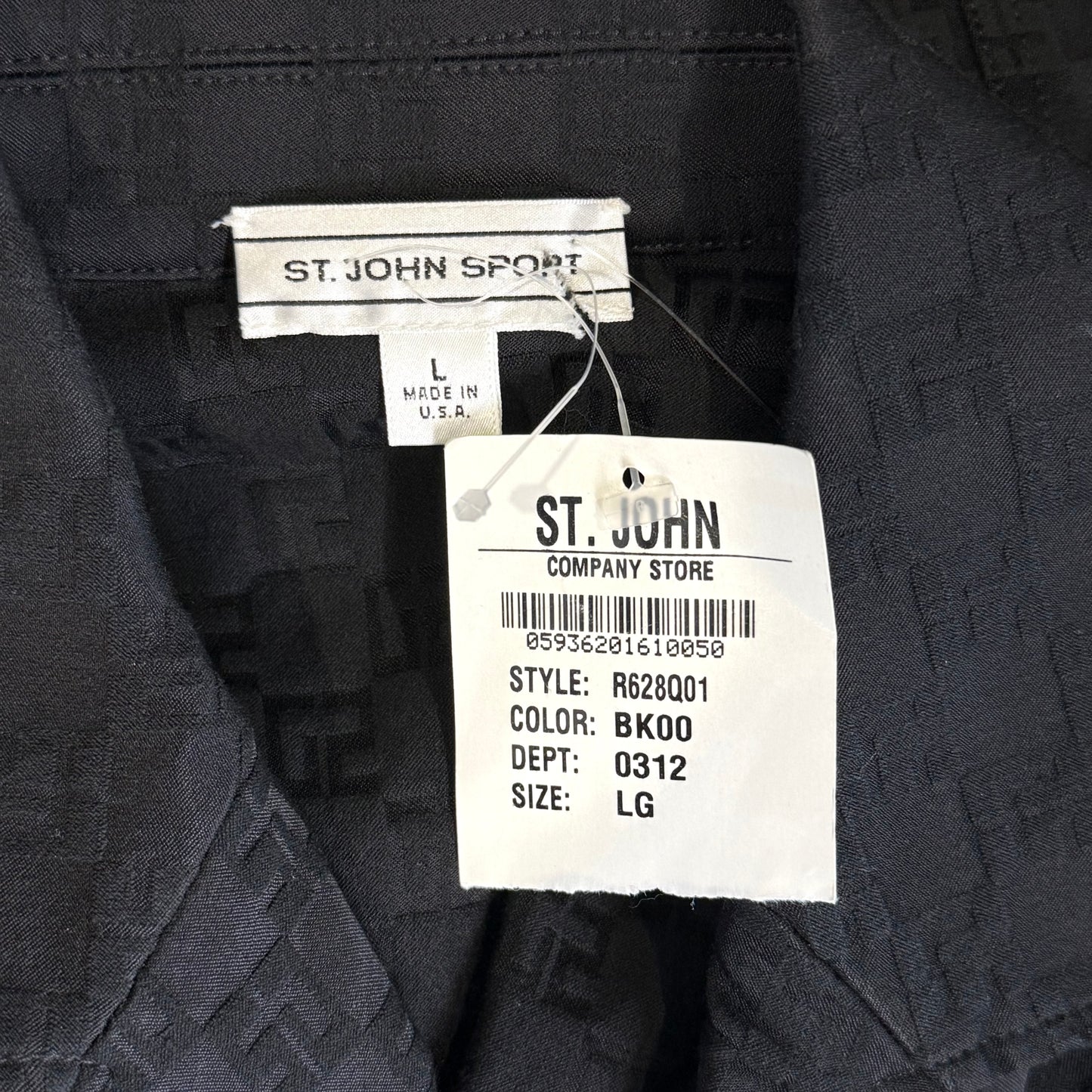 St. John Black Logo Fabric Coat – Gold Logo Buttons & Belted Style - NWT - Size L