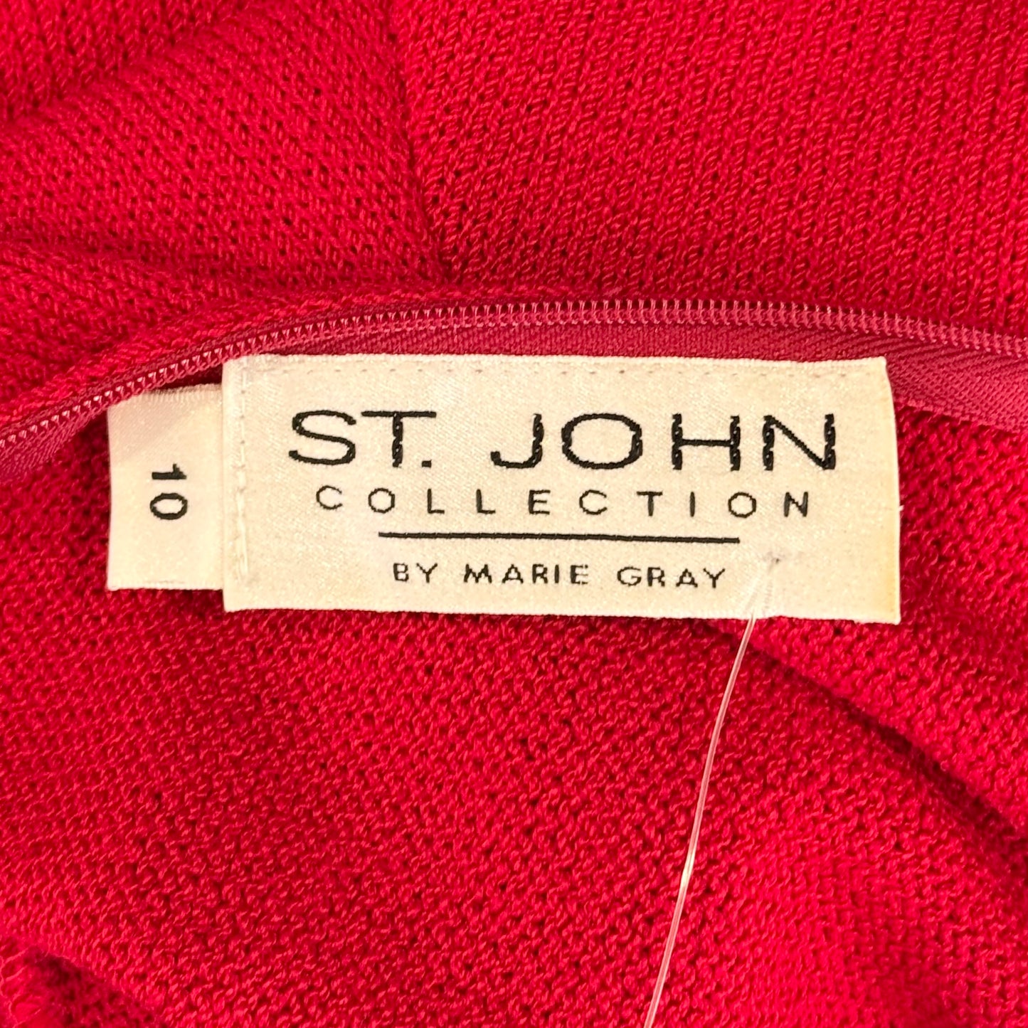 St. John Red Santana Knit Dress – Gold Logo Detail – Size 10