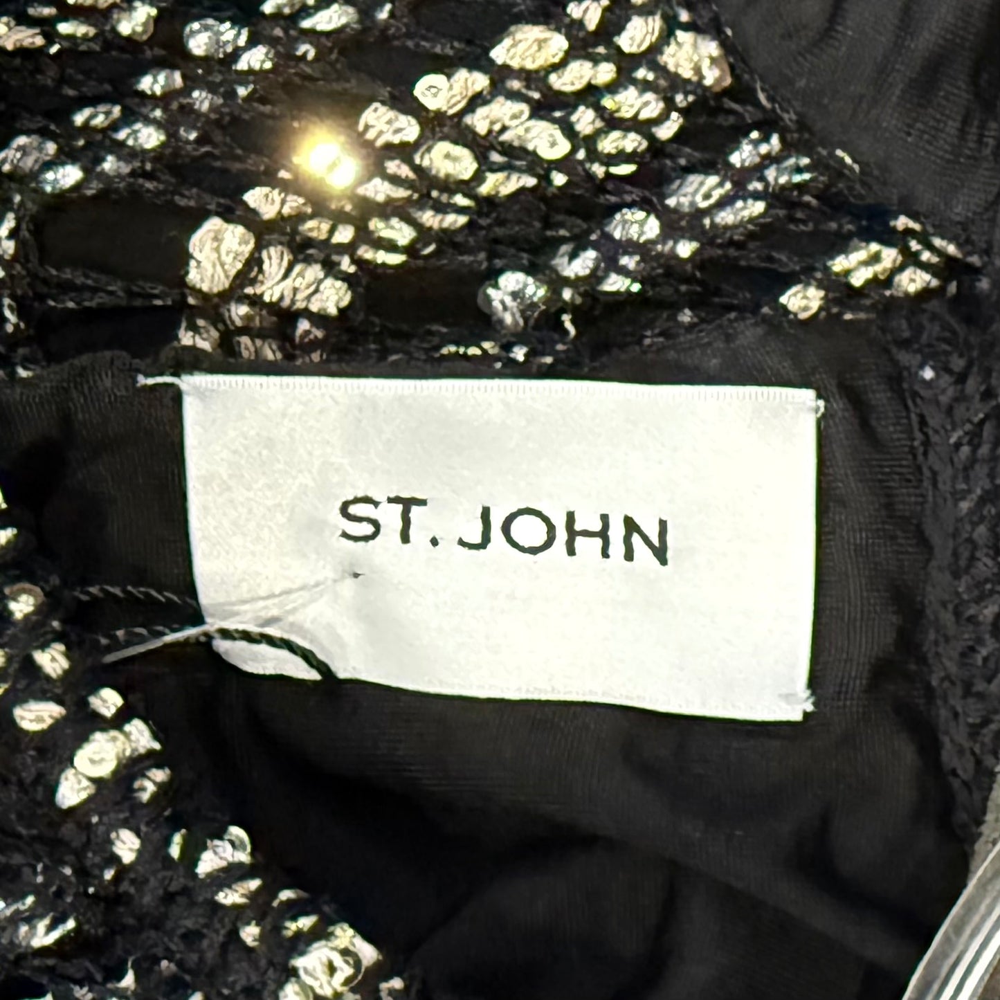 St. John Black, Gold & Silver Striped Evening Dress – Open Stitch Knit – NWT – Size 16