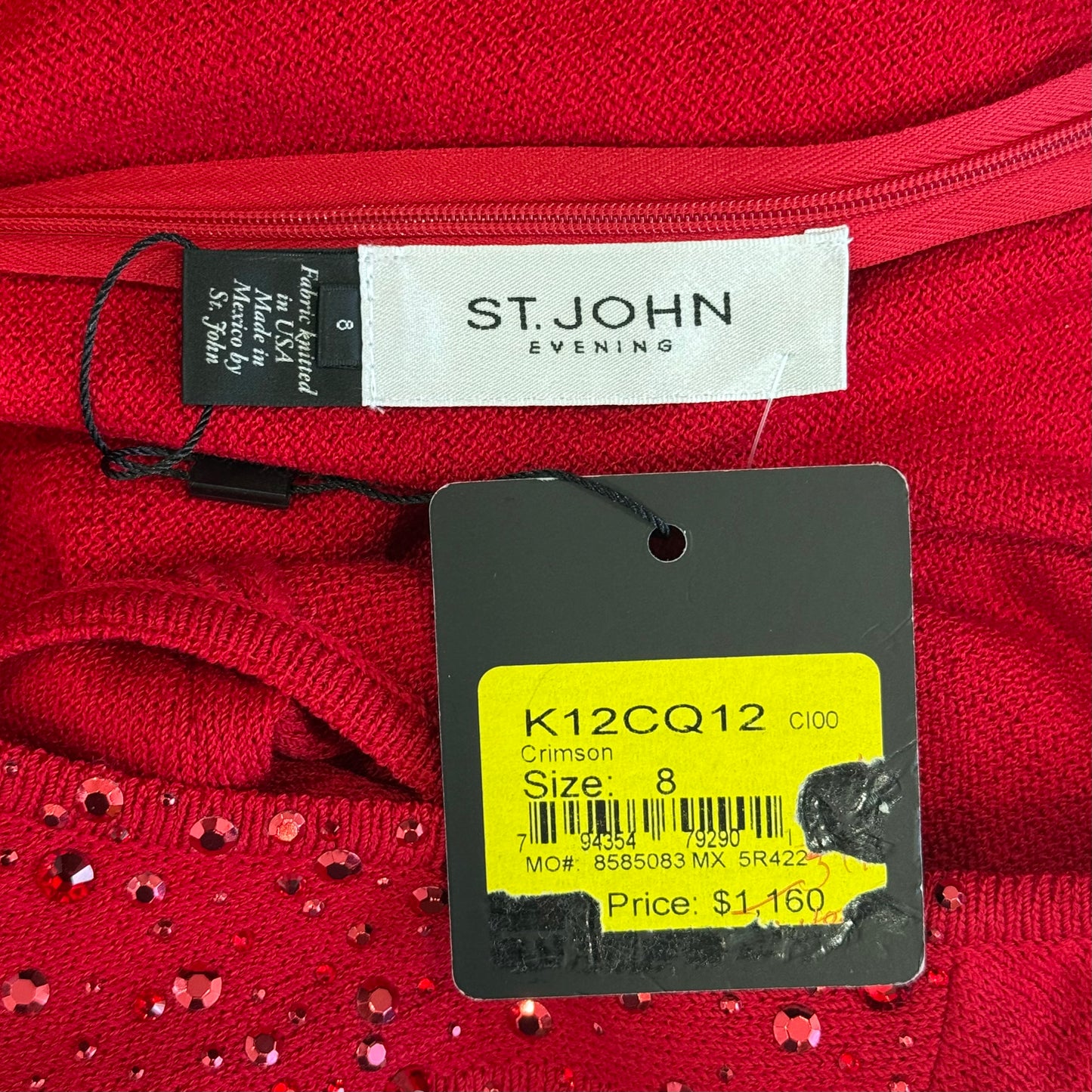 St. John Red Santana Knit Dress – Red Paillette Bodice – NWT - Size 8