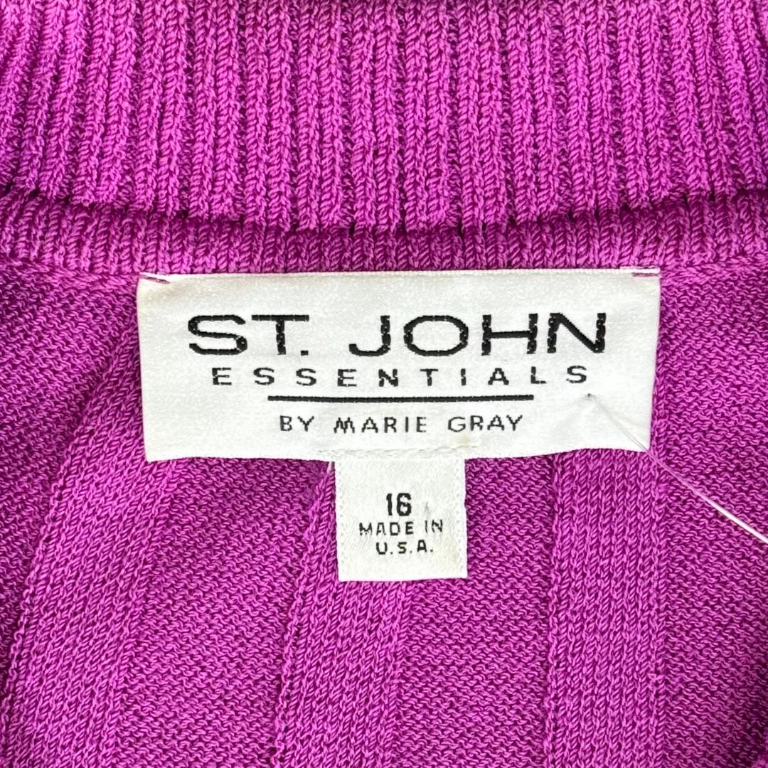 St. John Purple Santana Knit Sweater Jacket with Logo Zipper Pull - Size 16