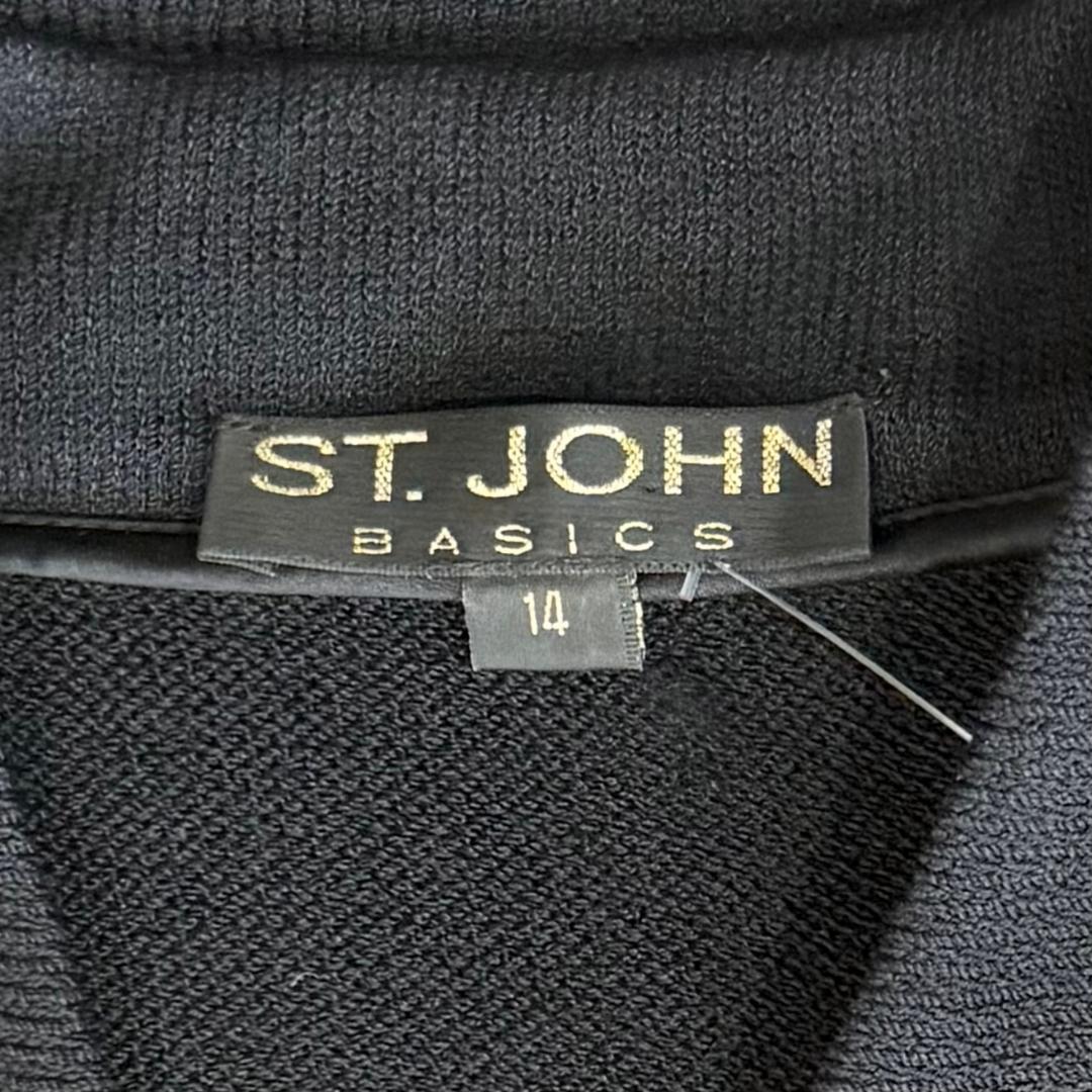 St. John Classic Black Santana Knit Jacket - Iconic Stand Collar and Logo Buttons - Size 14