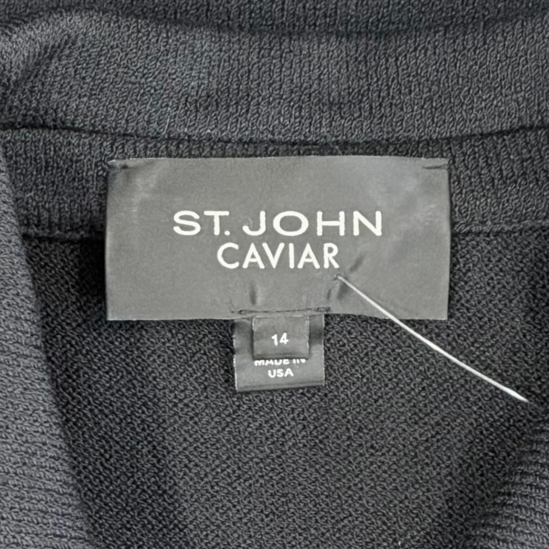 St. John Black Santana Caviar Knit Jacket – Light, Sleek & Stylish - Size 14