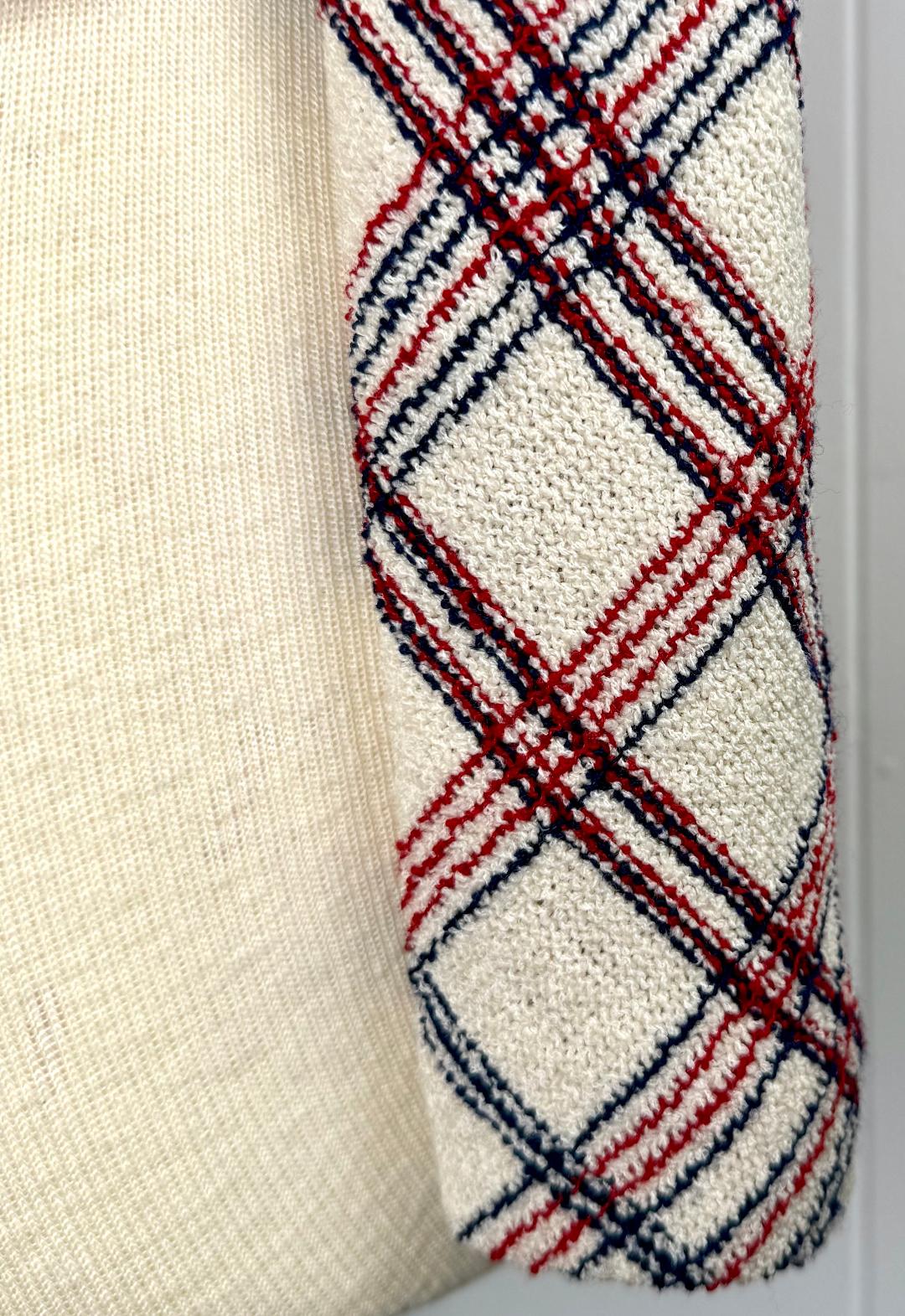 St. John Red & White Plaid Textured Santana Knit Jacket - Size 10