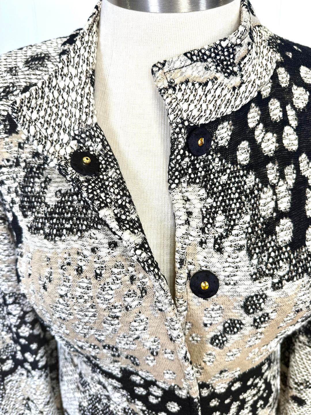 St. John Wool Blend Jacket in Black, Beige & White Abstract Pattern - Size 6