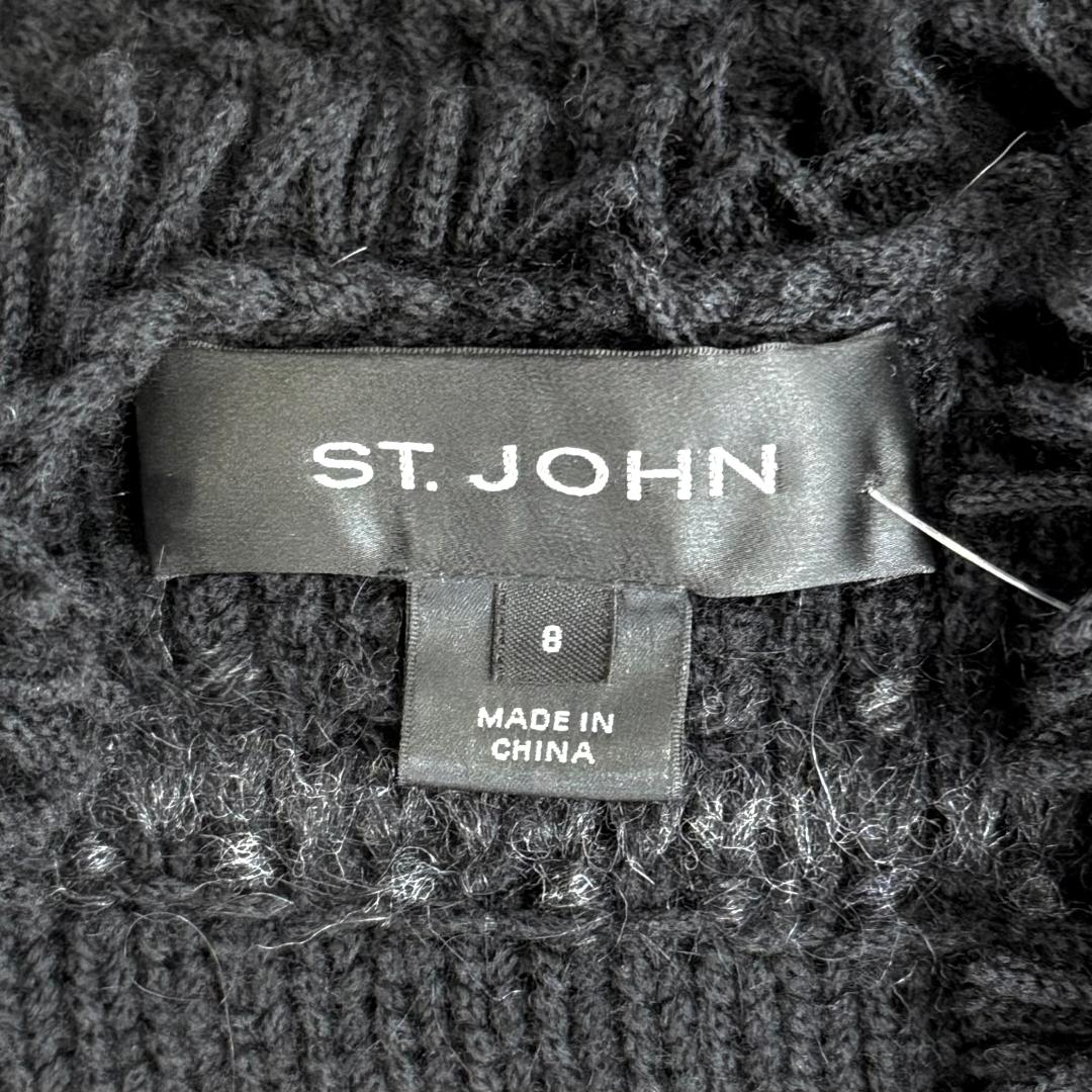 St. John Black Santana Knit Long Jacket with Statement Buttons - Size L/10/12