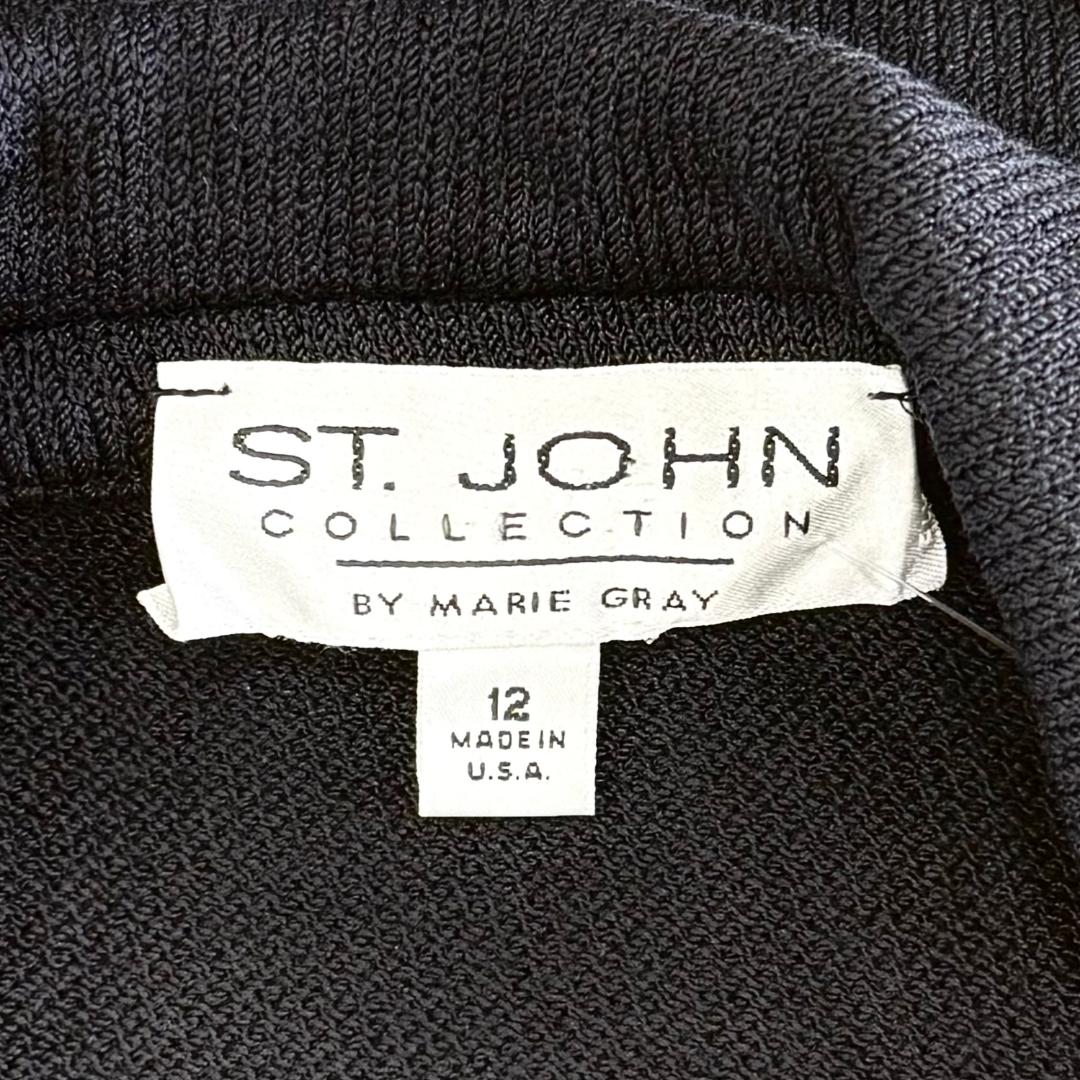 St. John Chic Black Santana Knit Jacket with Gold Chain Trim - Size 12