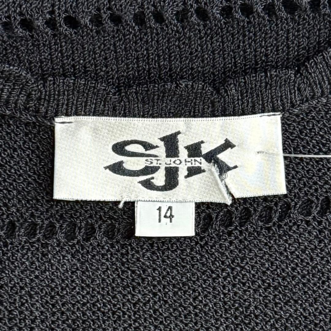 St. John Black Long Jacket with Open Stitch Detail - Size 14