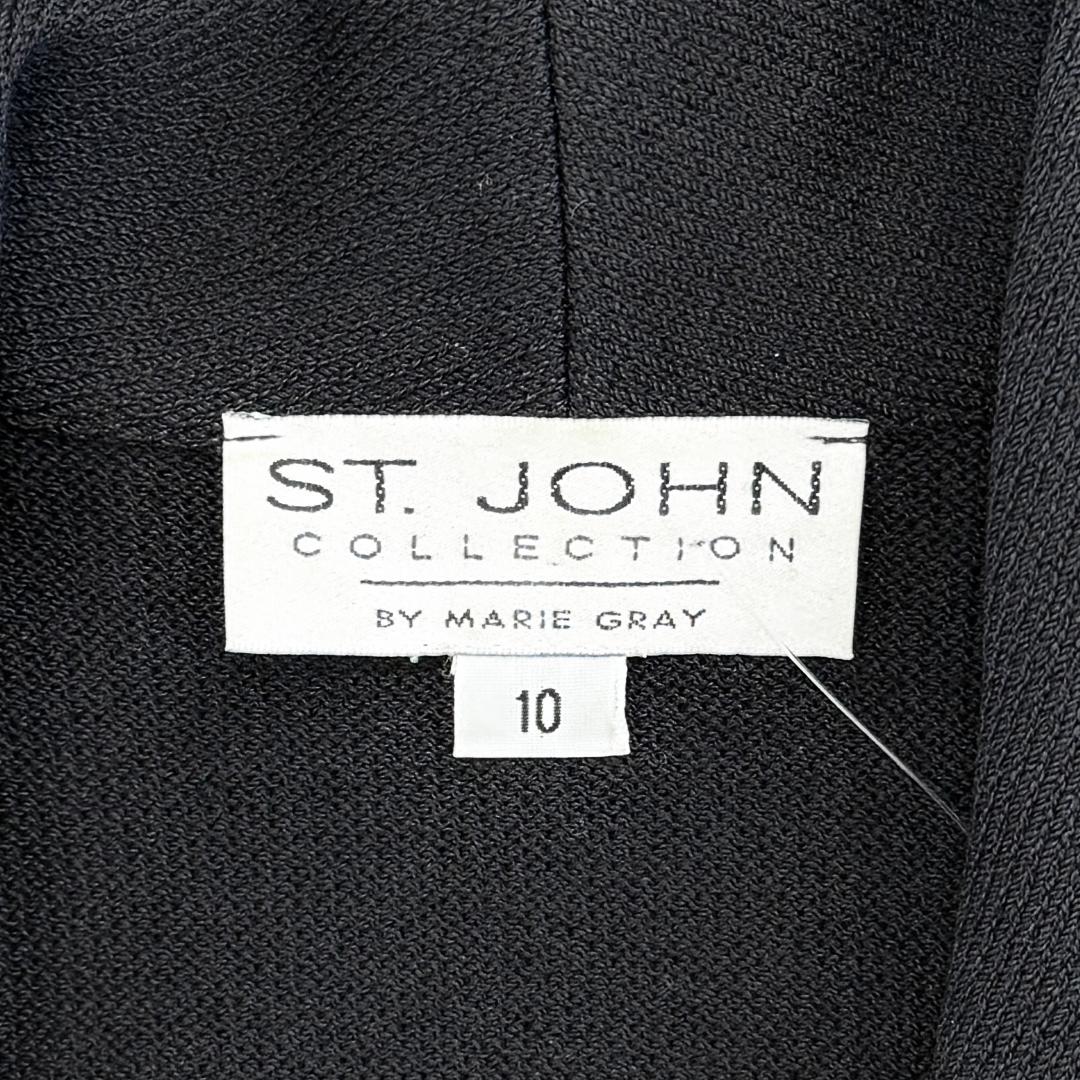 St. John Black Santana Knit Jacket – Shawl Collar & Gold Logo Buttons – Size 10