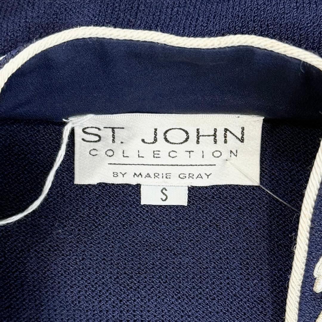 St. John Navy Santana Knit Jacket – Embroidered Collar & Gold Buttons – Size S/6/8