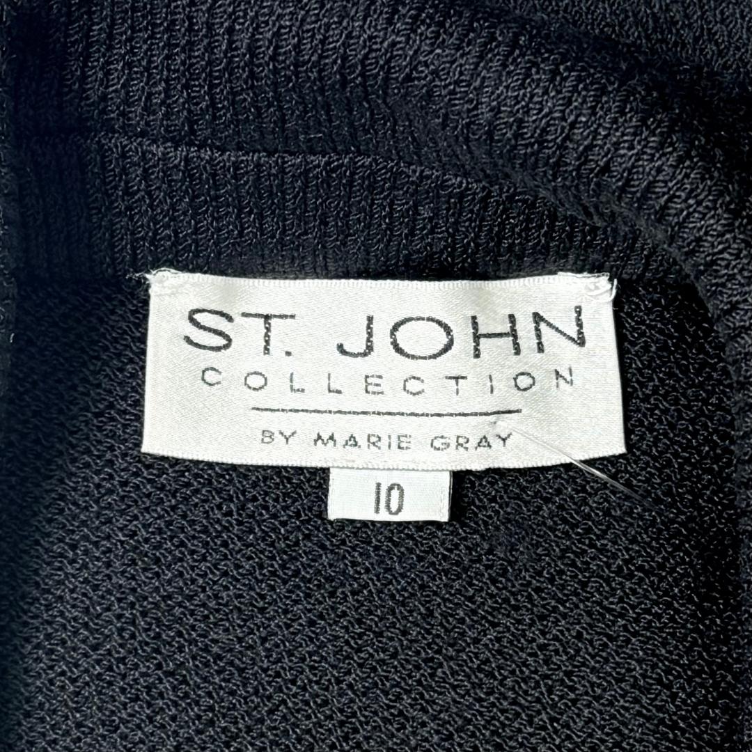 St. John Black Santana Knit Long Jacket – Green Trim – Size 10