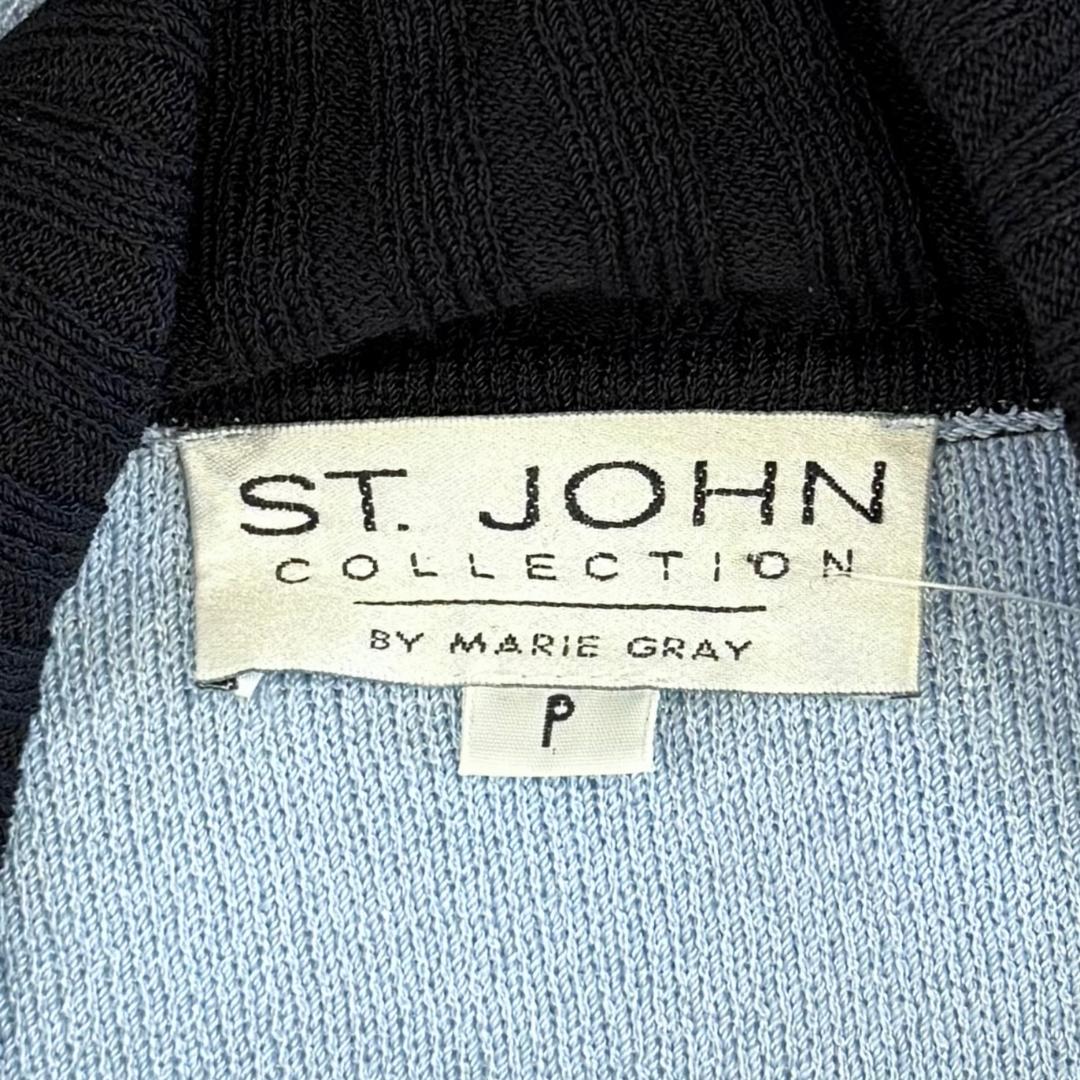 St. John Black & Light Blue Santana Knit Jacket – Zip Front – Size P (Fits 6/8)