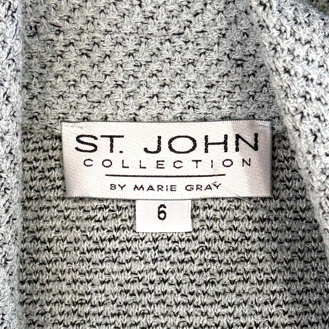 St. John Light Blue Textured Knit Long Jacket with Black Trim – Size 6