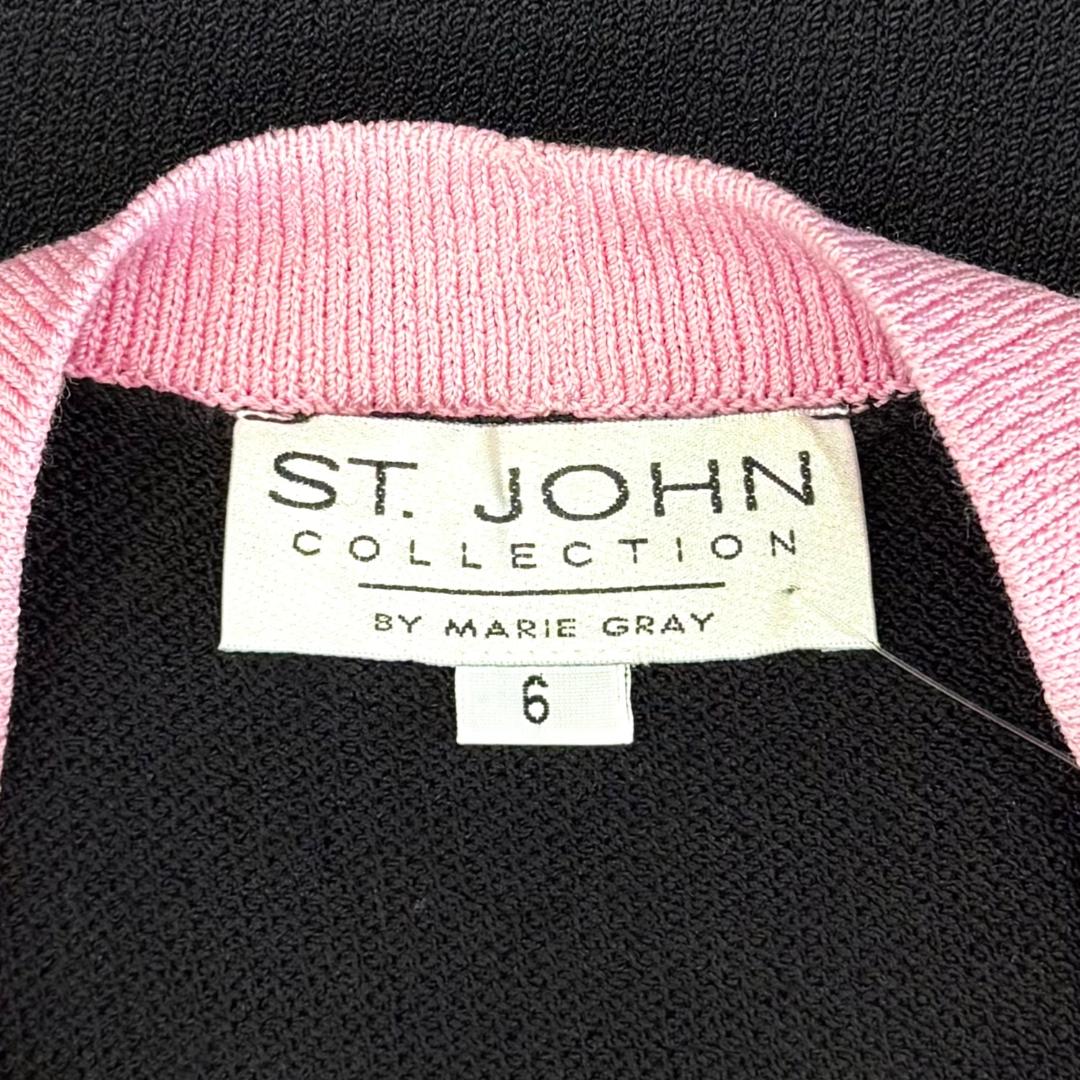 St. John Black & Pink Santana Knit Long Jacket – Size 6