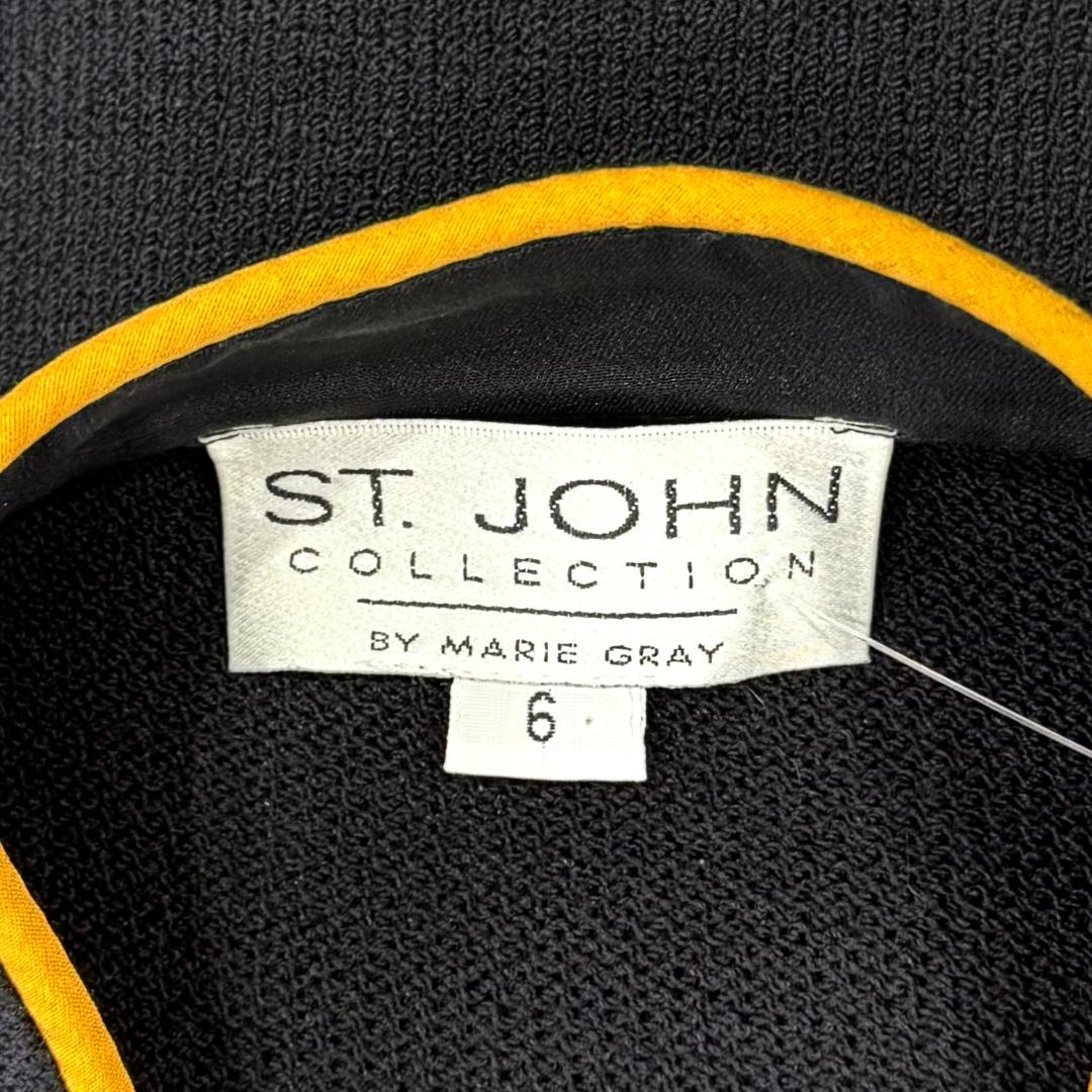 St. John Black Santana Knit Long Jacket with Yellow Trim – Size 6