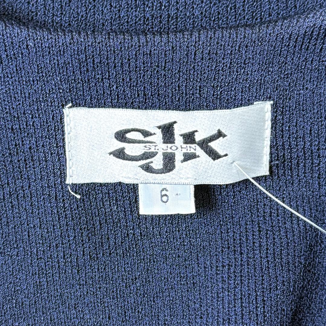 St. John Navy Blue Santana Knit Long Jacket – Gold Buttons – Size 6