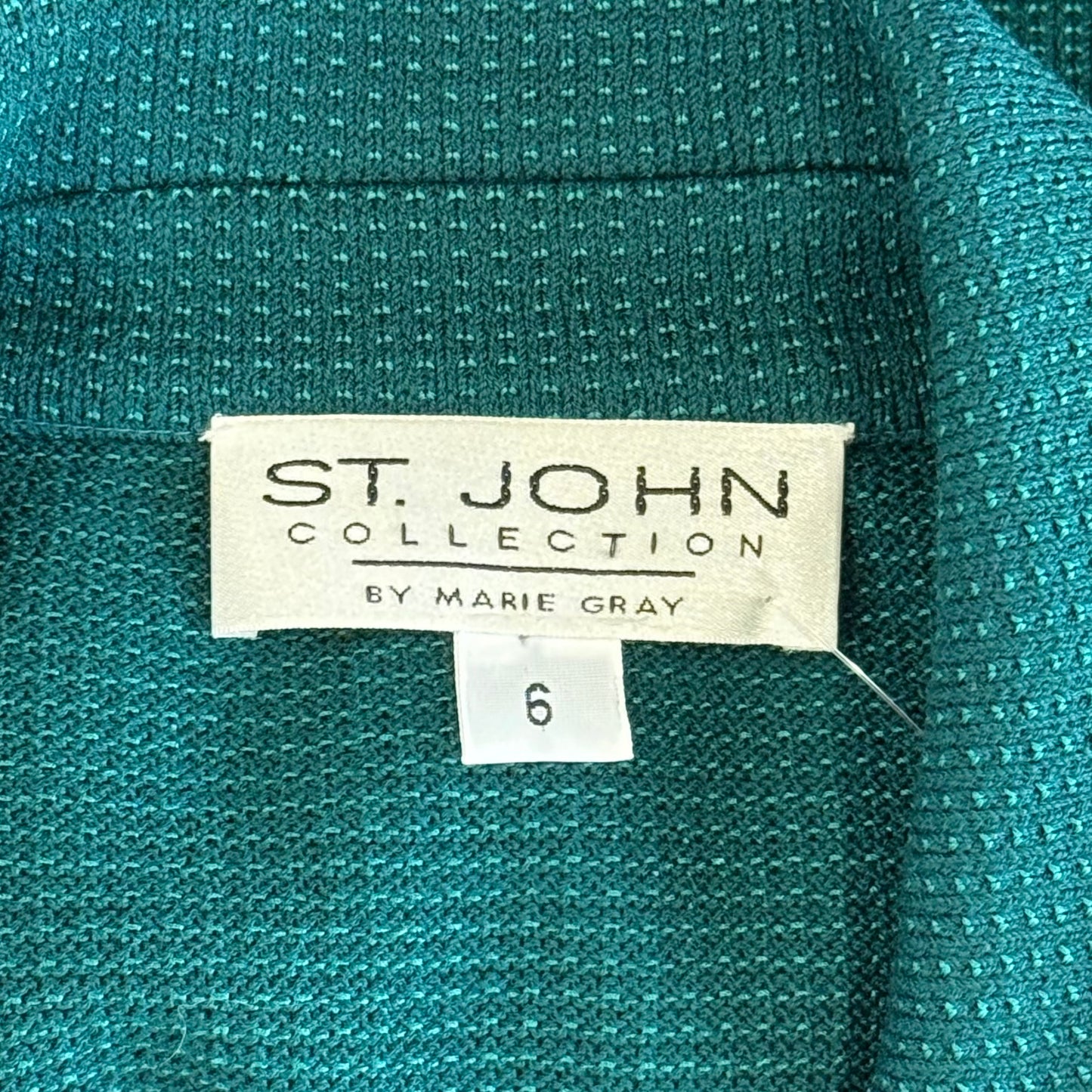 St. John Green Textured Knit Blazer Jacket – Gold Logo Buttons – Size 6