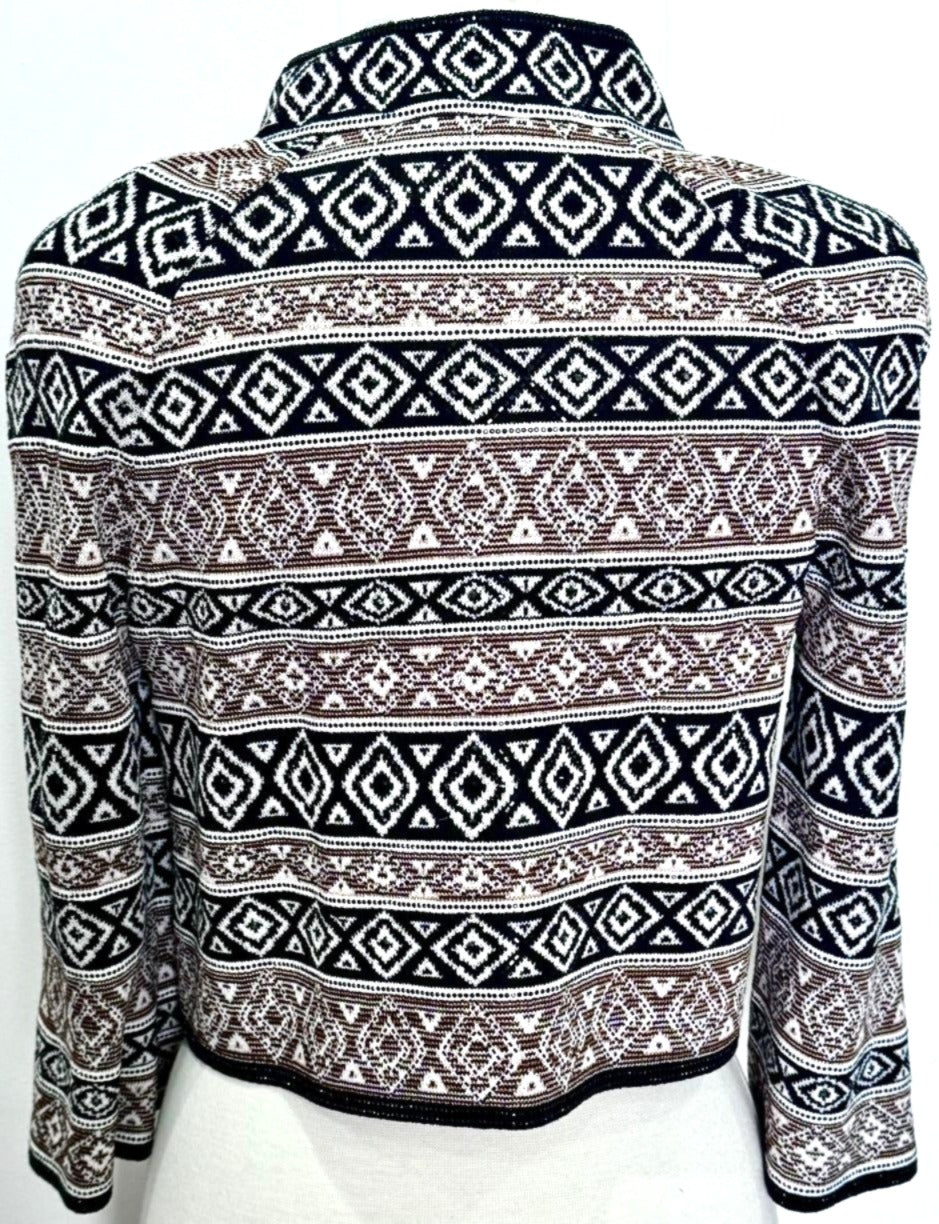 St. John Geometric Knit Short Jacket – Black, Beige & White with Paillettes - Size 2