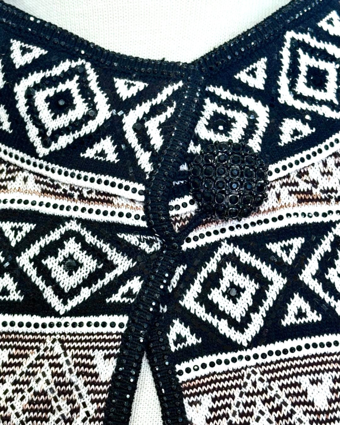 St. John Geometric Knit Short Jacket – Black, Beige & White with Paillettes - Size 2