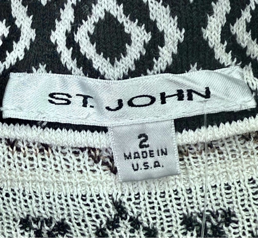 St. John Geometric Knit Short Jacket – Black, Beige & White with Paillettes - Size 2