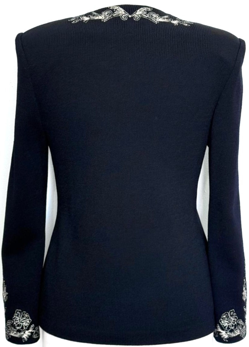 St. John Santana Knit Jacket – Black with Gold Embroidery & Paillettes - Size 2