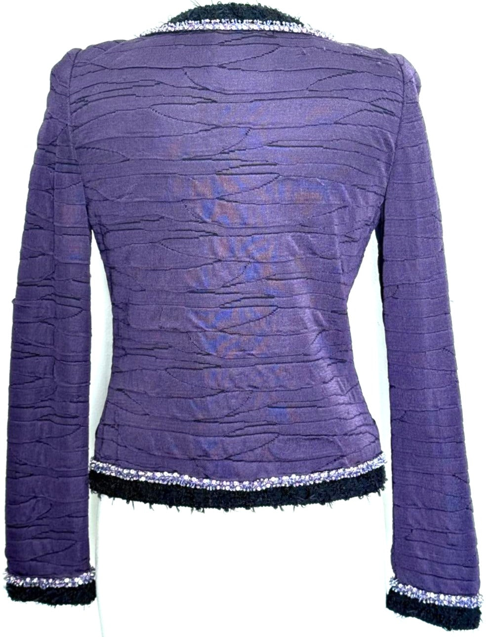 St. John Couture Knit Jacket – Purple with Sequin Embellishment & Eyelash Trim - Size 2