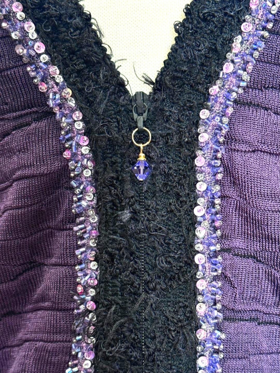 St. John Couture Knit Jacket – Purple with Sequin Embellishment & Eyelash Trim - Size 2