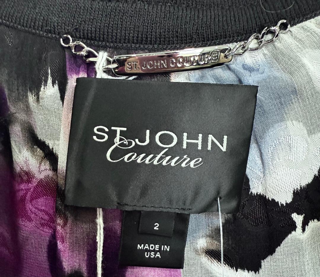 St. John Couture Knit Jacket – Purple with Sequin Embellishment & Eyelash Trim - Size 2