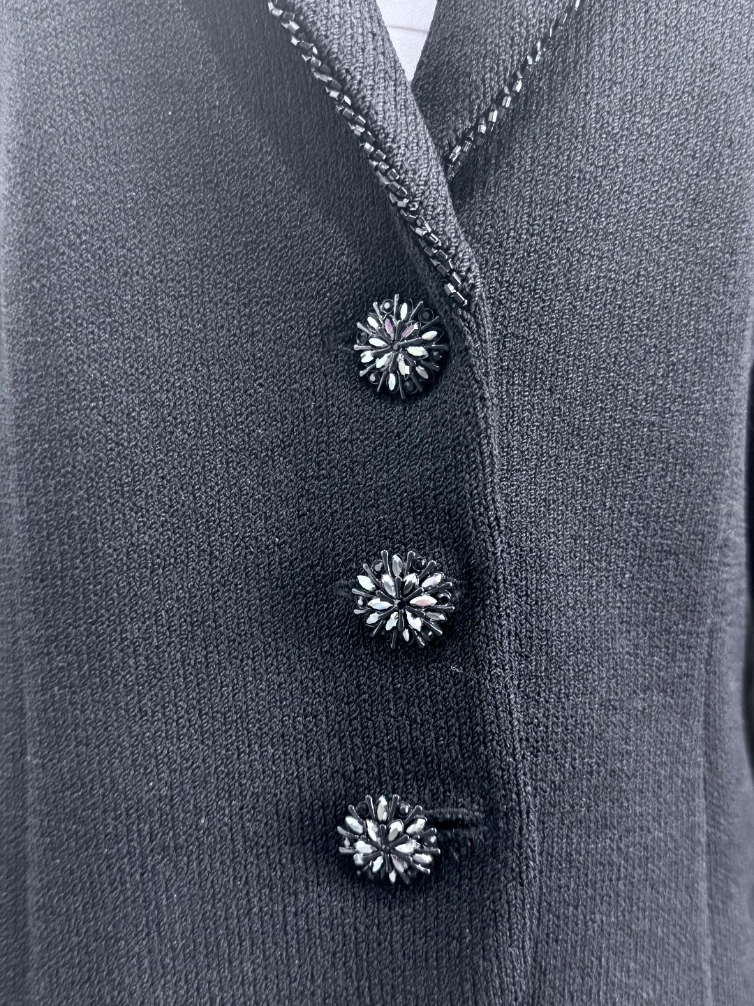 St. John Black Santana Knit Evening Jacket – Crystal Buttons & Sequin Trim - Size 4
