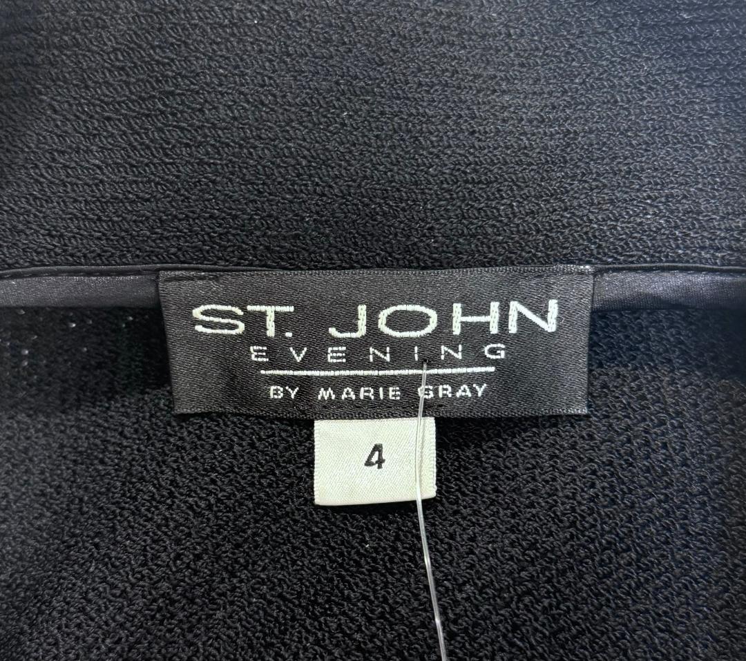 St. John Black Santana Knit Evening Jacket – Crystal Buttons & Sequin Trim - Size 4