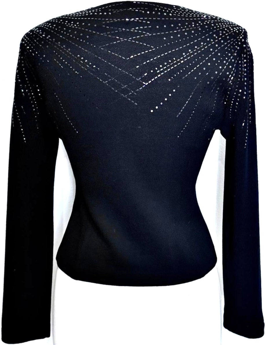 St. John Black Santana Knit Evening Jacket – Paillette Design & Crystal Buttons - Size 4