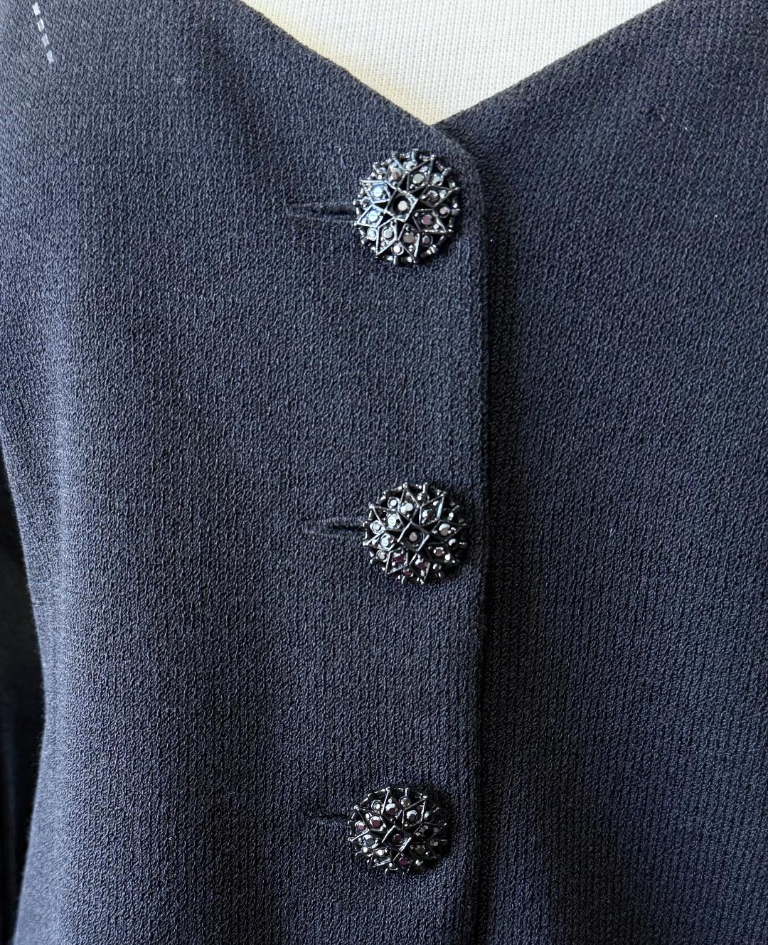 St. John Black Santana Knit Evening Jacket – Paillette Design & Crystal Buttons - Size 4
