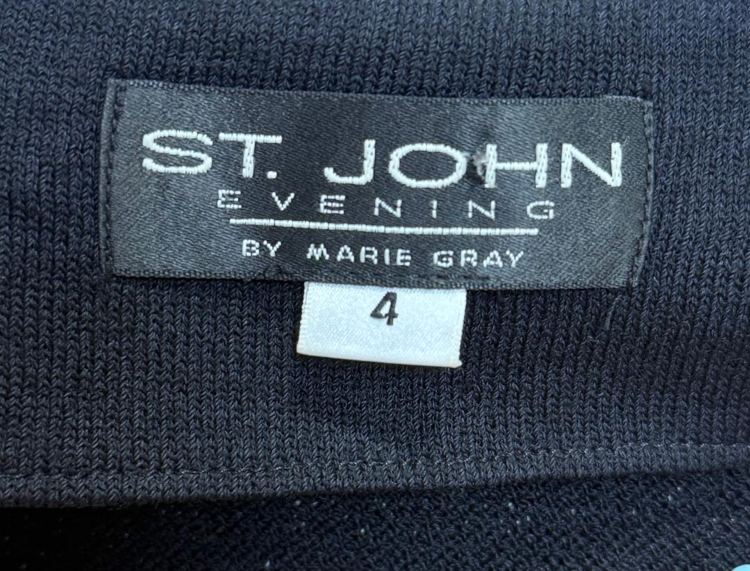 St. John Black Santana Knit Evening Jacket – Paillette Design & Crystal Buttons - Size 4