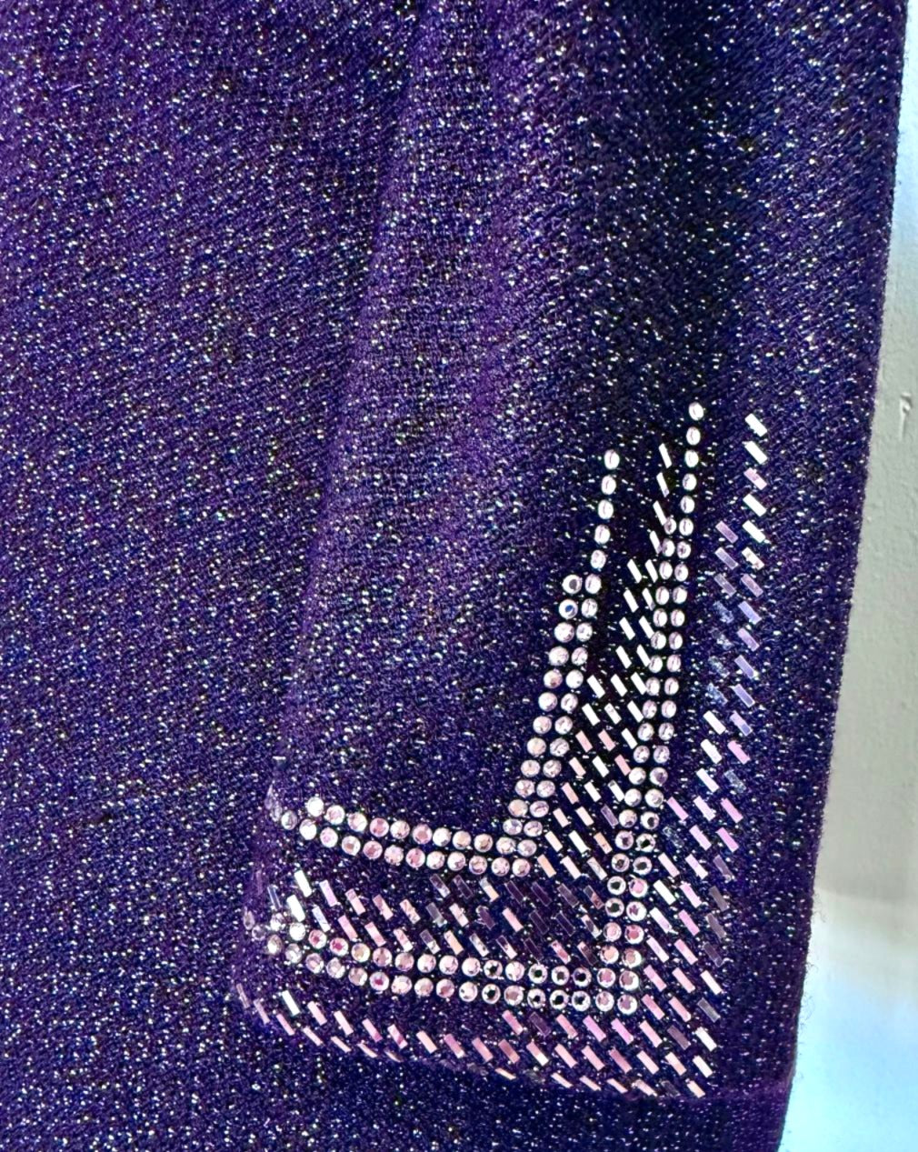 St. John Long Evening Jacket – Purple Santana Knit with Metallic Thread, Paillettes, and Pockets - Size 2
