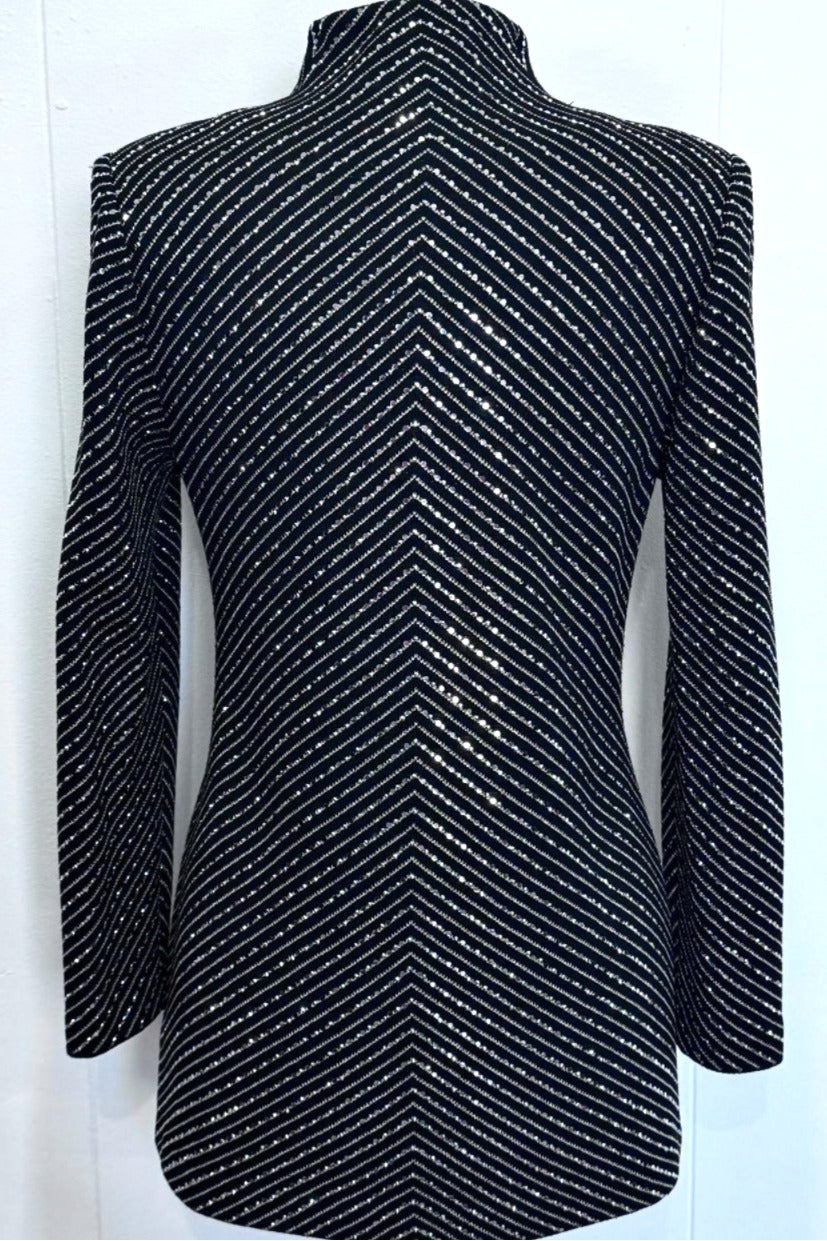 St. John Black & Gold Santana Knit Evening Jacket – Crystal Paillettes & Zipper - Size 4