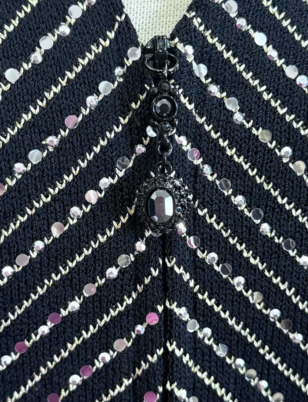 St. John Black & Gold Santana Knit Evening Jacket – Crystal Paillettes & Zipper - Size 4