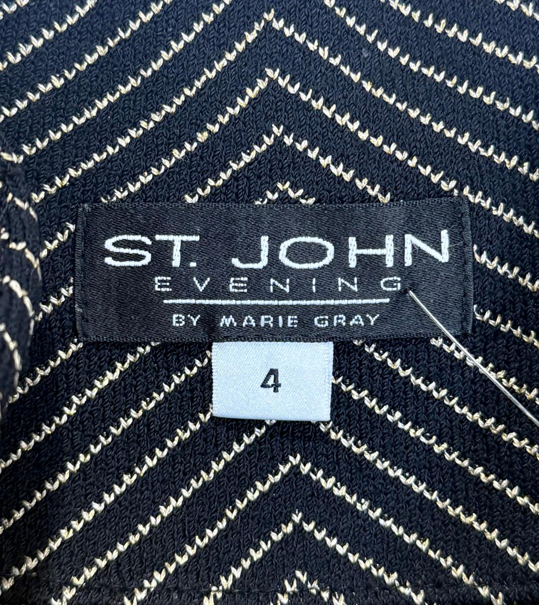 St. John Black & Gold Santana Knit Evening Jacket – Crystal Paillettes & Zipper - Size 4