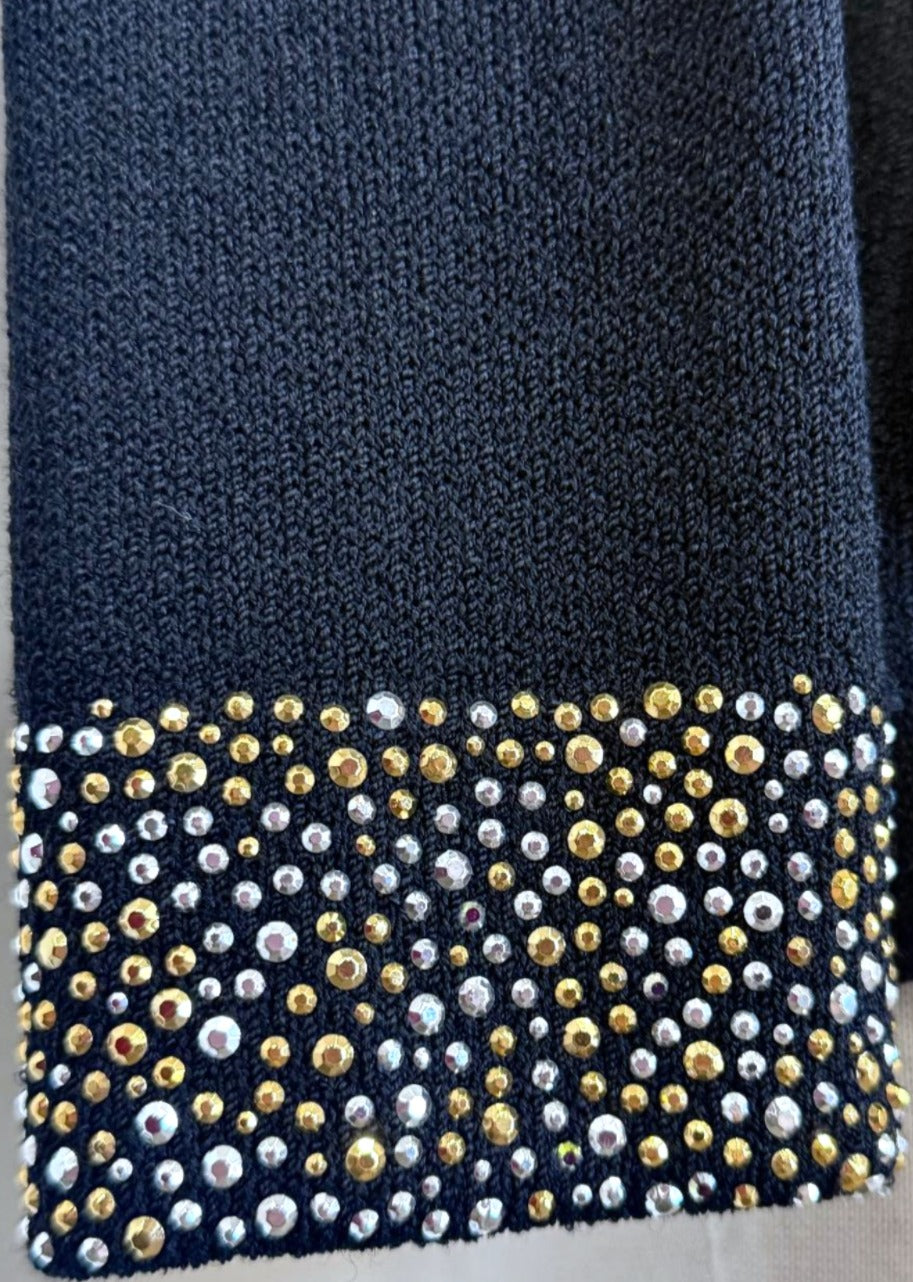 St. John Black Santana Knit Evening Jacket – Gold & Silver Paillette Studs - Size 4