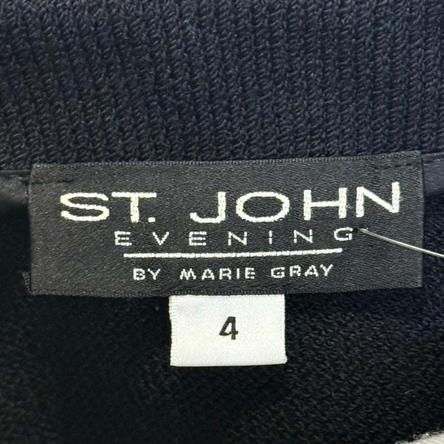 St. John Black Santana Knit Evening Jacket – Gold & Silver Paillette Studs - Size 4