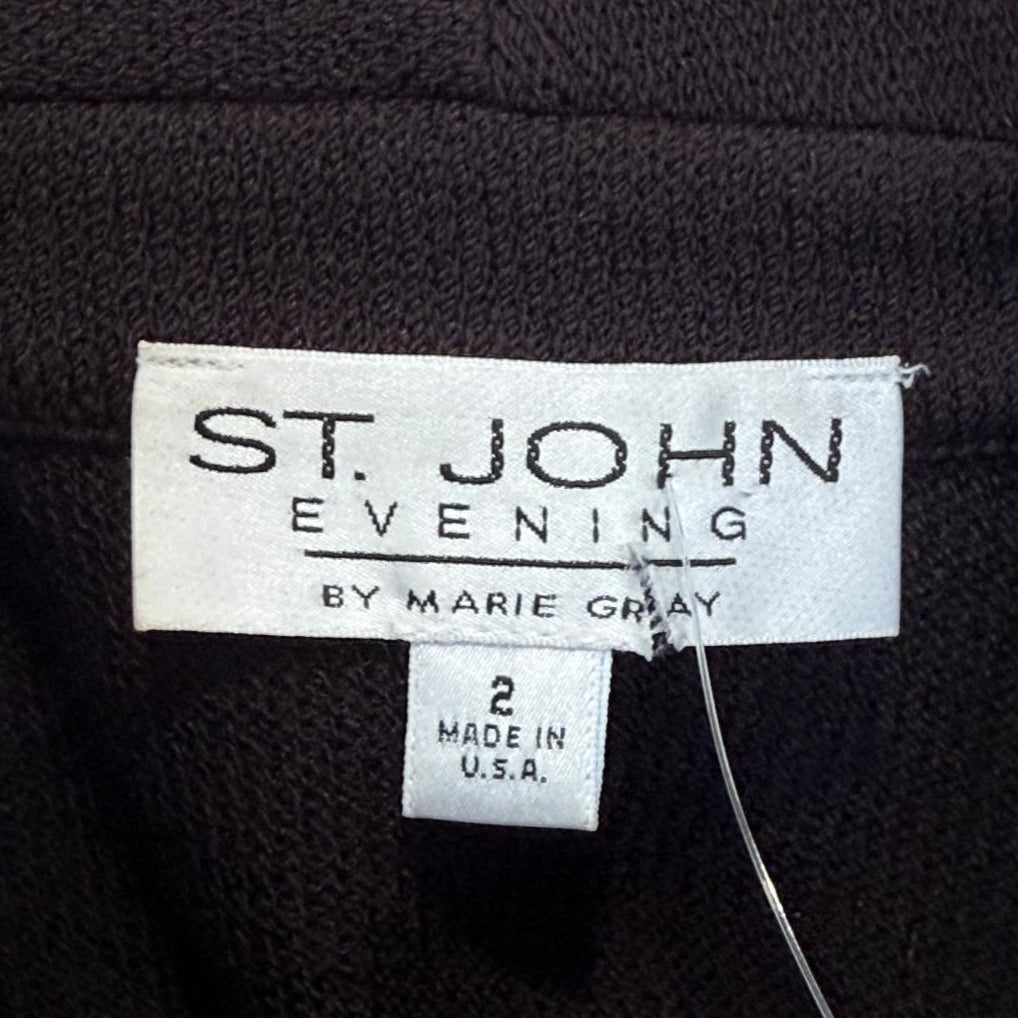 St. John Dark Brown Santana Knit Evening Jacket – Brown Paillettes & Crystal Ember Buttons - Size 2