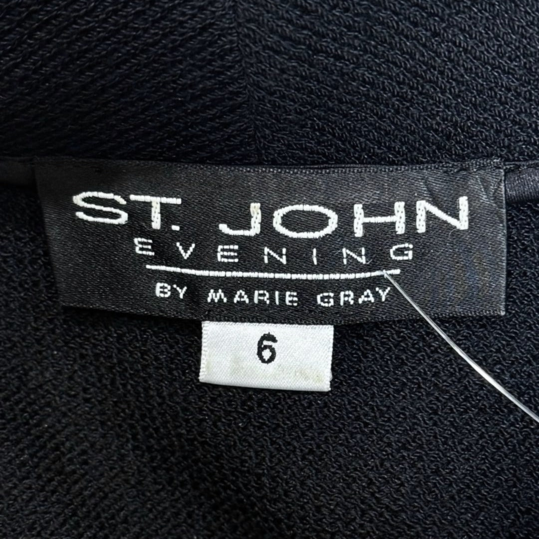 St. John Black Santana Knit Evening Jacket – Crystal Accents & Paillette Trim - Size 6