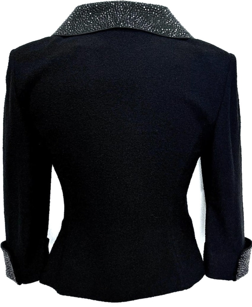 St. John Black Novelty Knit Evening Jacket – Paillette Studs & Crystal Buttons - Size 6